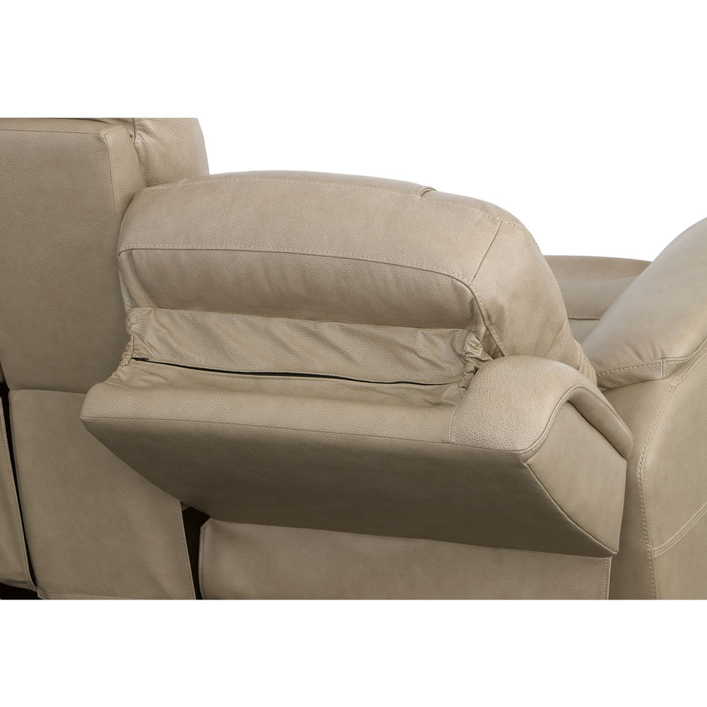 Crew Leather Power Reclining Loveseat with Console, Power Headrests & Lumbar in Pebble