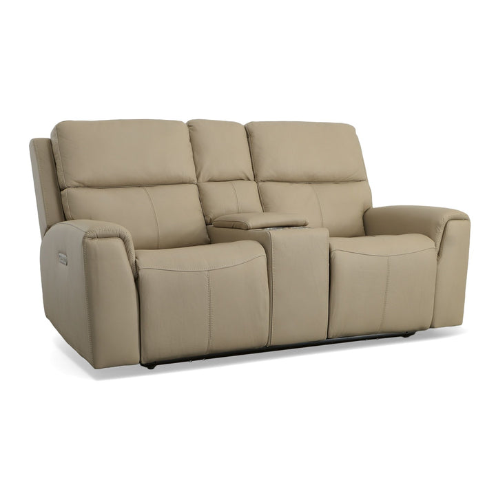 Jarvis Leather Power Reclining Loveseat with Console &amp; Power Headrests in Parchment
