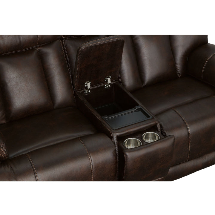 Clive Fabric Power Reclining Loveseat with Console, Power Headrests &amp; Lumbar in Clove