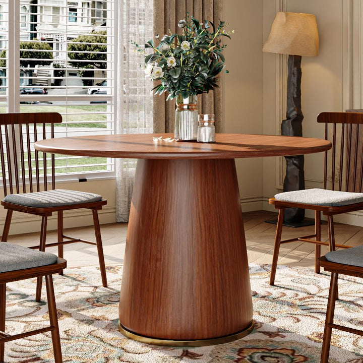 Modern Round Wooden 47" Dining Table in Brown