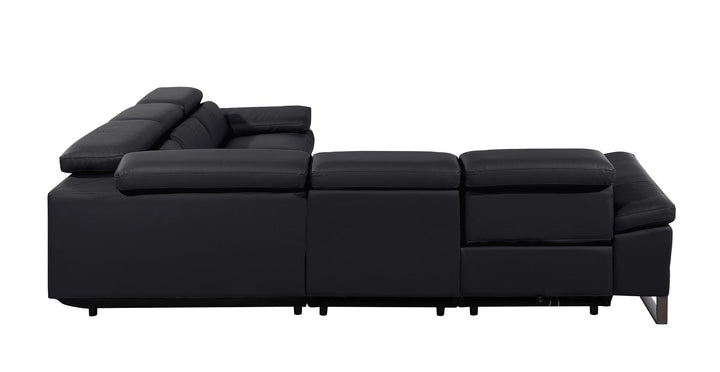 DivanItalia 1246 5-Piece L-Shaped Modular Power Reclining Sectional with Power Headrests – Top Grain Italian Leather - Black