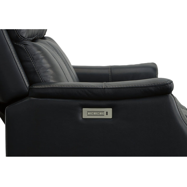 Easton Leather Power Reclining Loveseat with Power Headrests &amp; Lumbar in Ocean