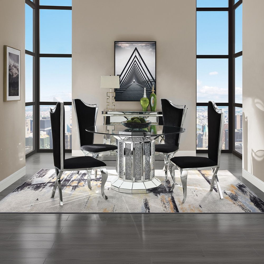 Cyrene - Side Chair Set of 2) - Black Fabric & Stainless Steel