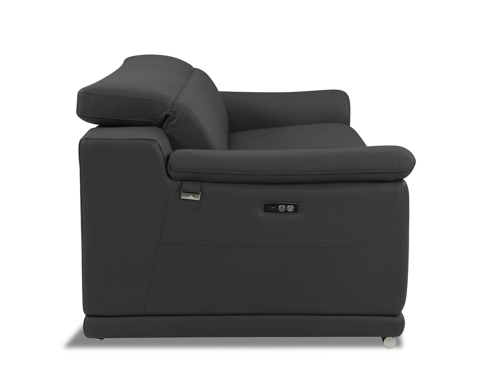 DivanItalia 9762 Top Grain Italian Leather Power Reclining Sofa with Adjustable Headrests - Dark Gray