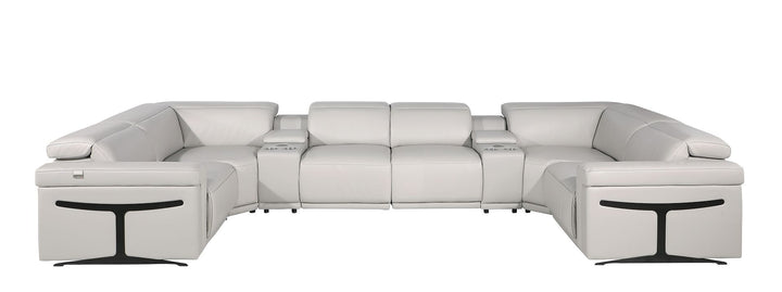 DivanItalia 1126 8-Piece U-Shaped Sectional Sofa in Top Grain Italian Leather with 2 Power Recliners &amp; Power Headrests - Light Gray