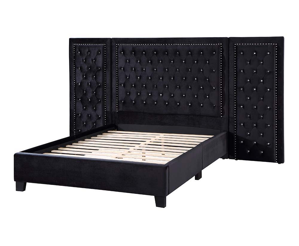 Damazy - Queen Bed - Black Velvet
