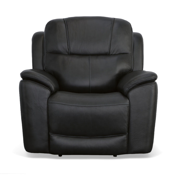 Crew Leather Power Recliner with Power Headrest &amp; Lumbar in Raven