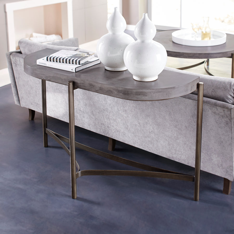 Modus Furniture A89423 Lyon Semi-circular Natural Concrete and Metal Console Table