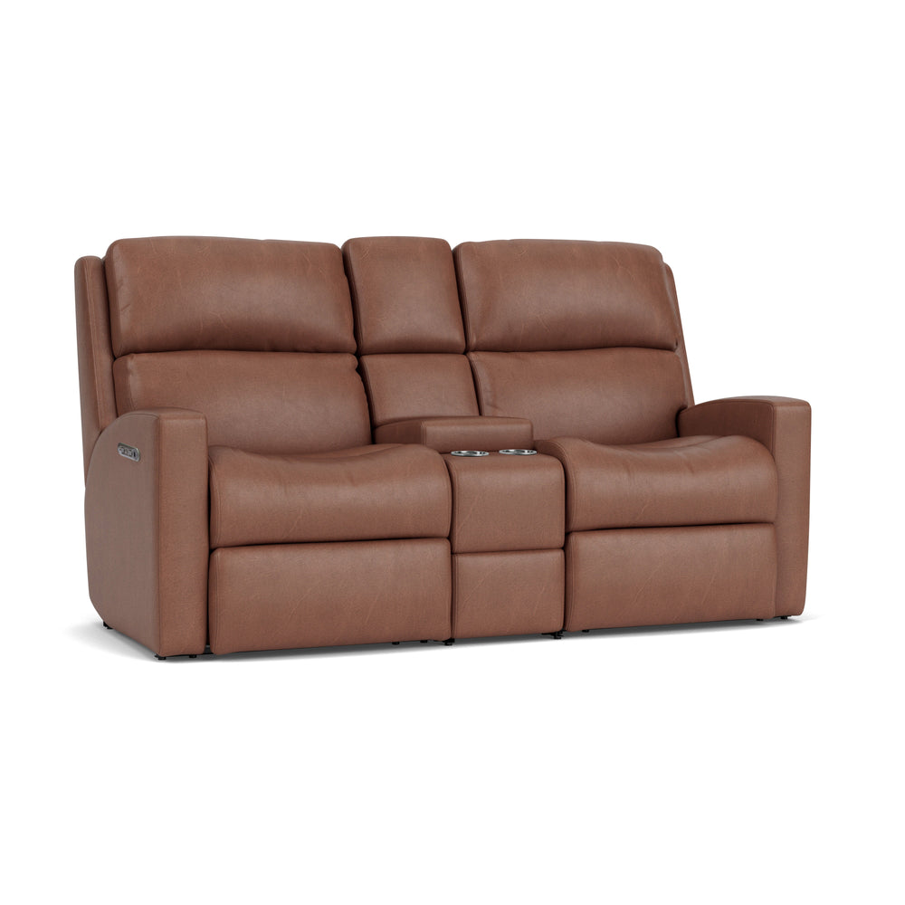 Catalina Power Reclining Loveseat With Console & Power Headrests Light Brown