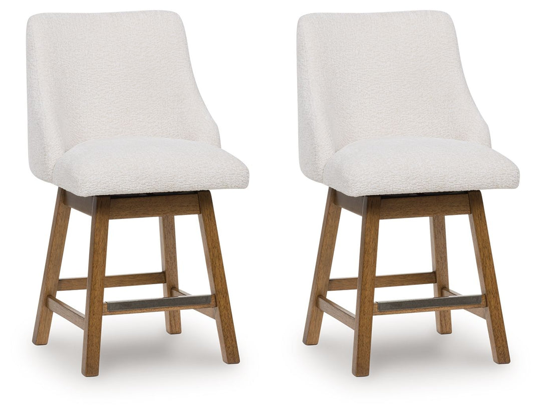 Cabalynn - Upholstered Swivel Barstool (Set of 2) - Oatmeal / Light Brown