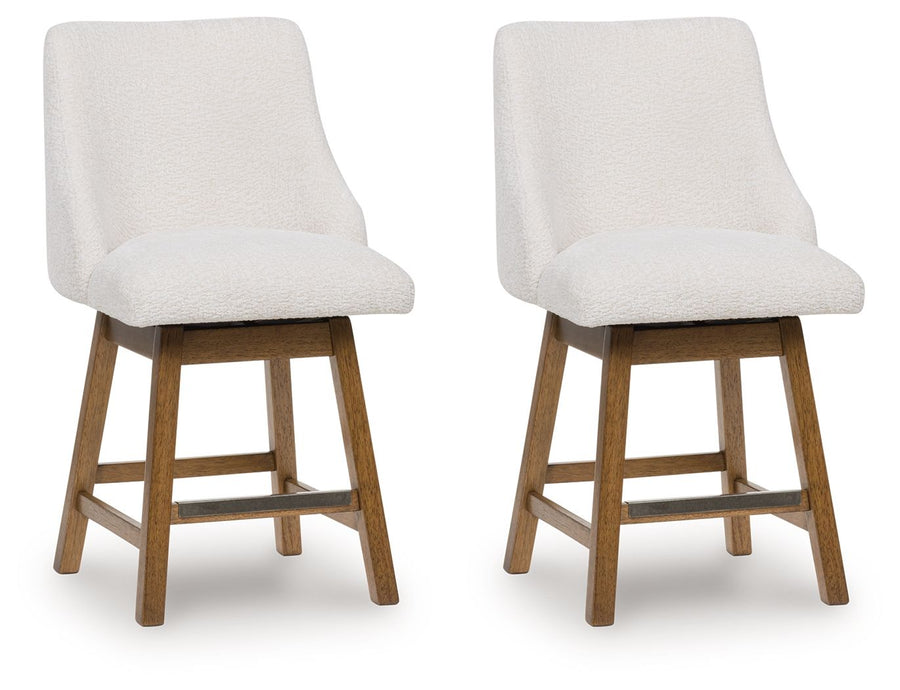 Cabalynn - Upholstered Swivel Barstool (Set of 2) - Oatmeal / Light Brown
