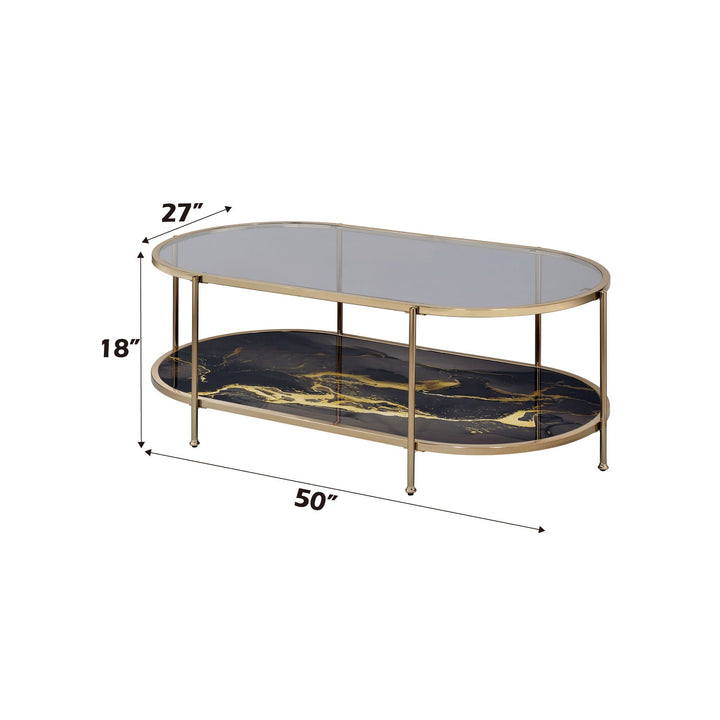 Fiorella - Marble Print Glass Coffee Table - Black