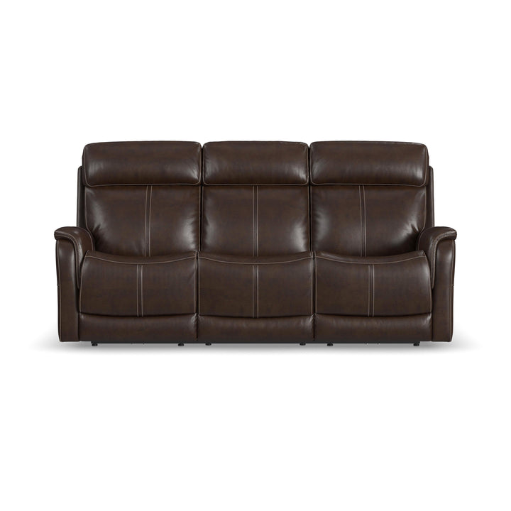 View Power Reclining Sofa With Console, Power Headrest &amp; Lumbar Dark Brown