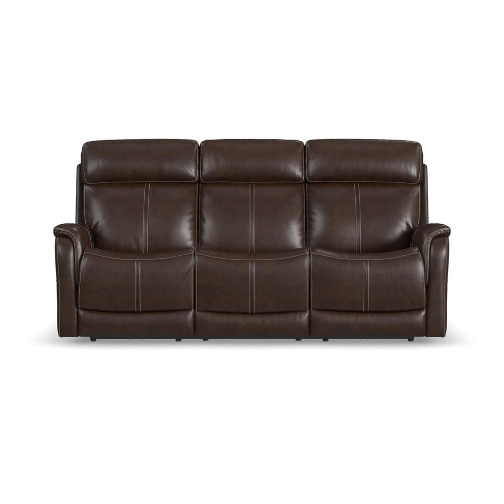 View Power Reclining Sofa With Console, Power Headrest & Lumbar Dark Brown