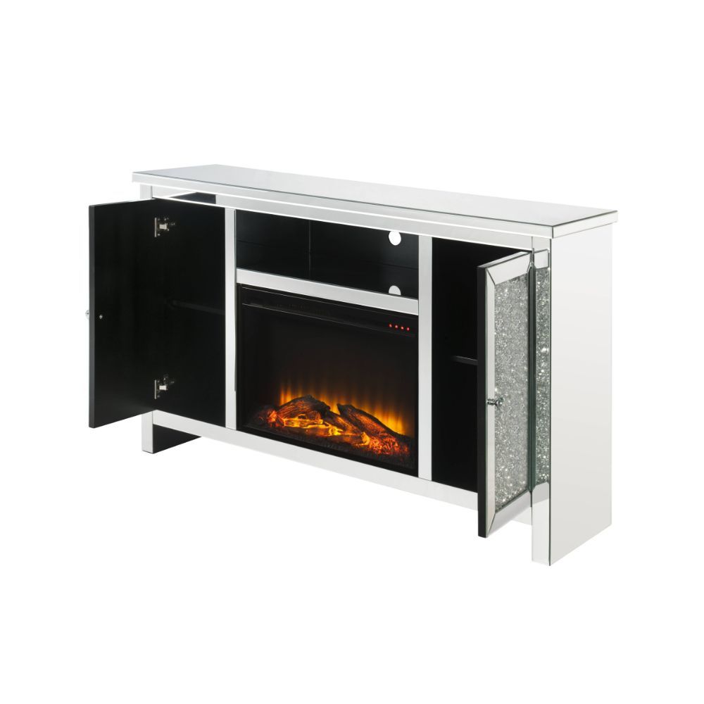 Noralie - 36" TV Stand With Fireplace - Mirrored & Faux Diamonds