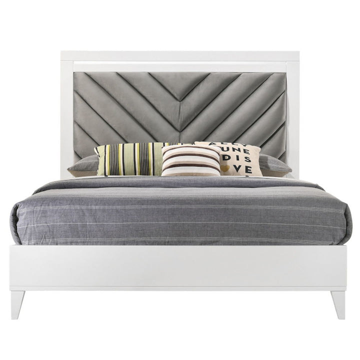 Chelsie - Queen Bed - Gray Fabric & White