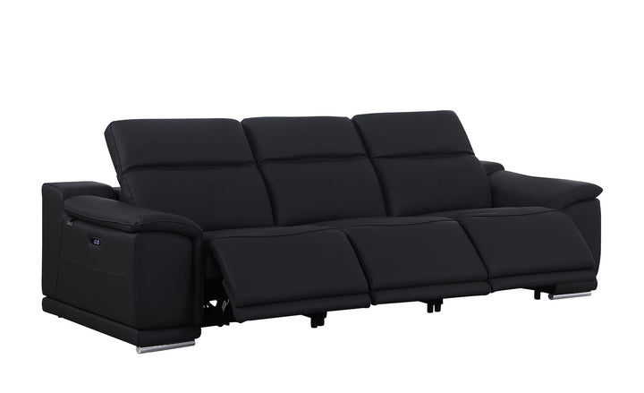DivanItalia 9762 3-Piece Modular Power Reclining Sofa with 3 Power Recliners in Top Grain Italian Leather - Black
