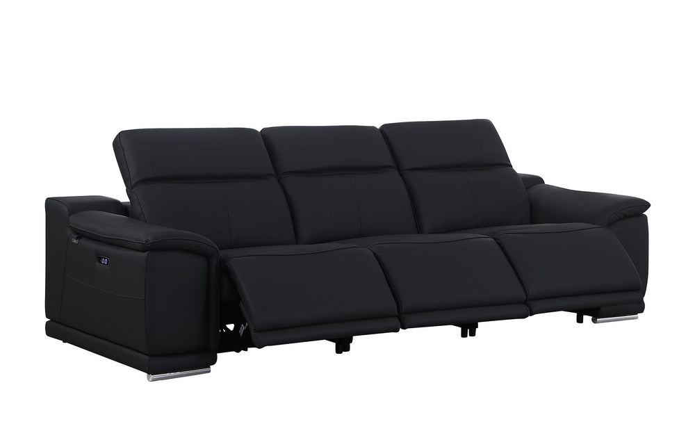 DivanItalia 9762 3-Piece Modular Power Reclining Sofa with 3 Power Recliners in Top Grain Italian Leather - Black