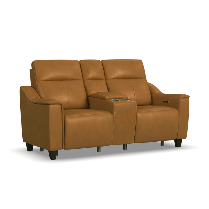 Walter Power Reclining Loveseat With Console &amp; Power Headrests Honey