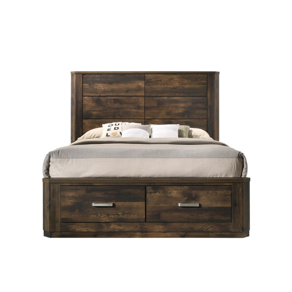 Elettra - Queen Bed With Storage - Rustic Walnut