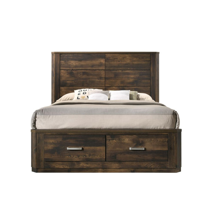 Elettra - Queen Bed With Storage - Rustic Walnut