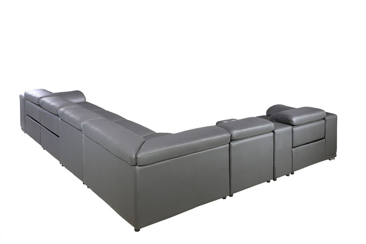DivanItalia 9762 8-Piece L Shaped Top Grain Italian Leather Sectional Sofa with 4 Power Recliners - Dark Gray