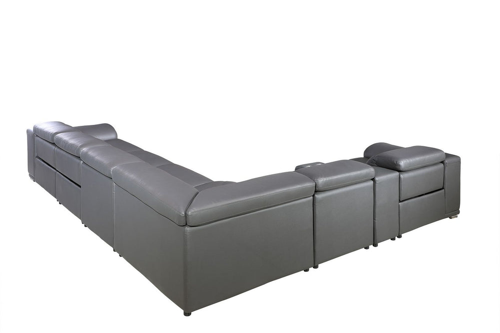 DivanItalia 9762 8-Piece L Shaped Top Grain Italian Leather Sectional Sofa with 4 Power Recliners - Dark Gray