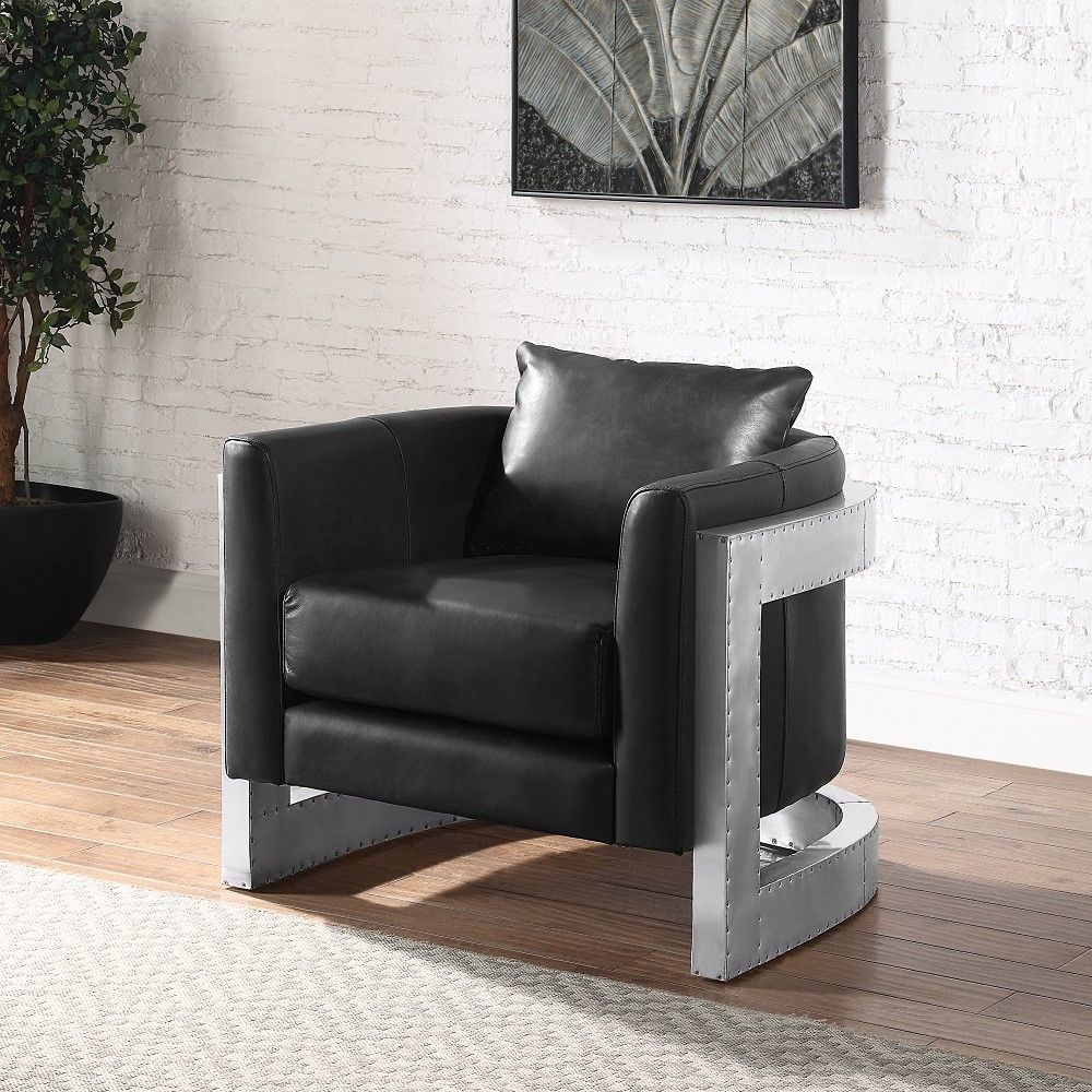 Betla - Accent Chair - Black Top Grain Leather & Aluminum