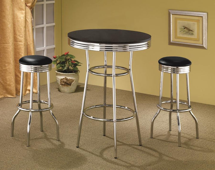 Coaster Furniture Retro - 3 Piece Round 1950s Bistro Pub Bar Table Set - Black