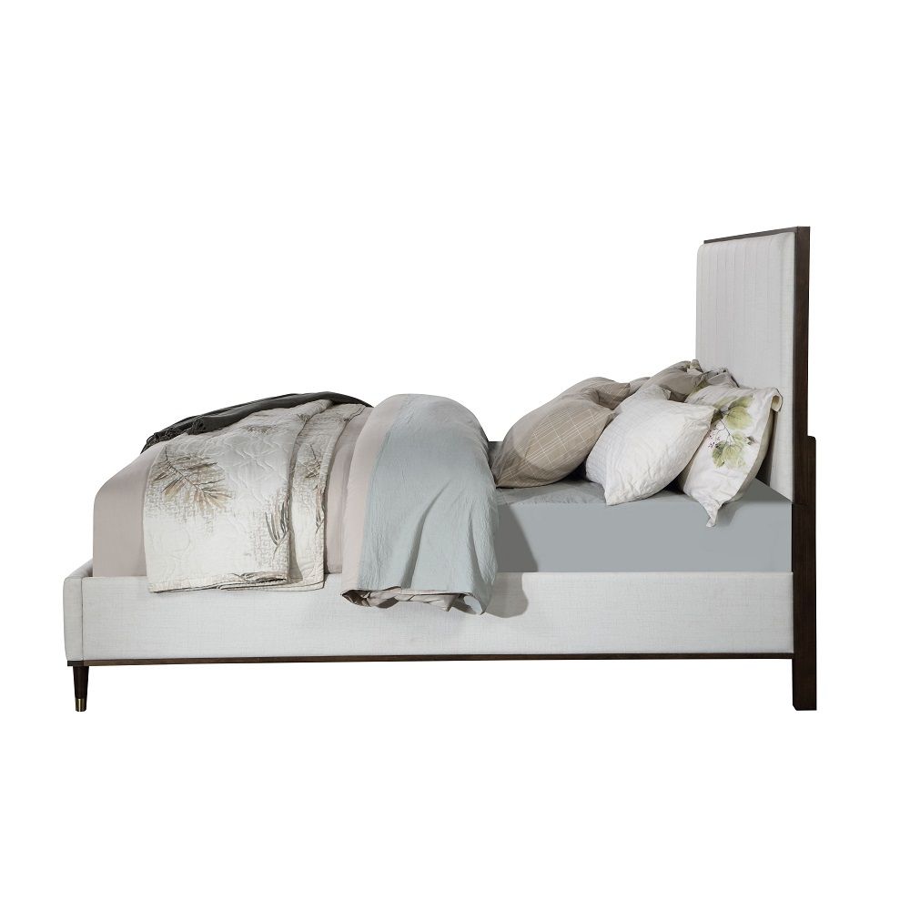 Carena - Eastern King Bed - Light Gray Fabric & White & Brown