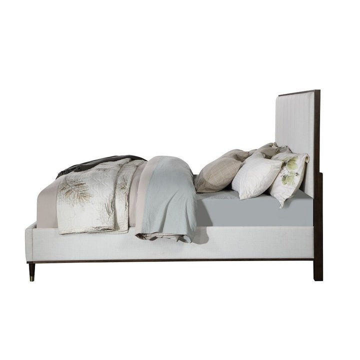 Carena - Eastern King Bed - Light Gray Fabric & White & Brown