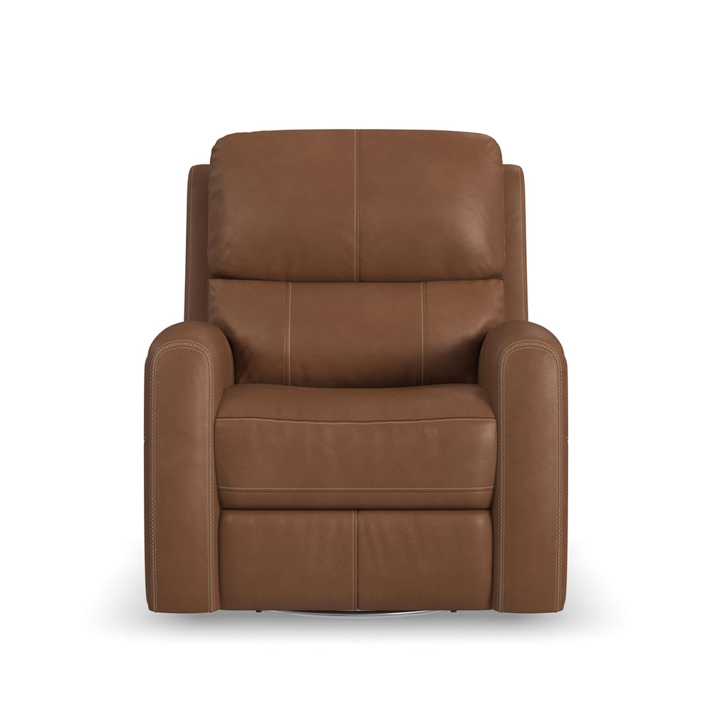 Linden Leather Power Swivel Gliding Recliner with Power Headrest, Lumbar, Heat & Massage in Caramel