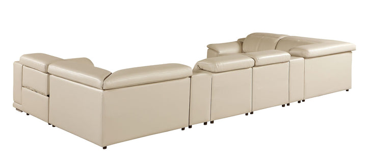 DivanItalia 9762 8-Piece U Shaped Top Grain Italian Leather Sectional Sofa with 2 Power Recliners - Beige
