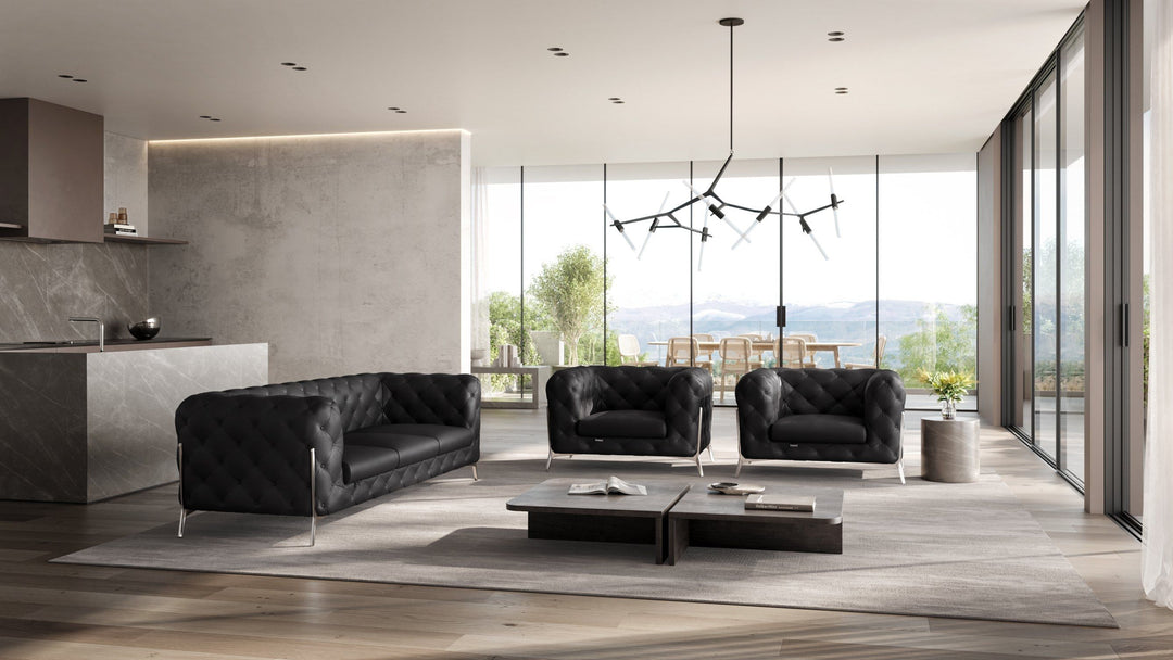 Global United Furniture DivanItalia 970 Italian Leather Black Leather Sofa and Two Chair Set