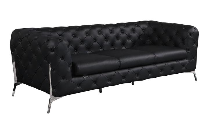 DivanItalia 970 Italian Leather Black Sofa and Loveseat
