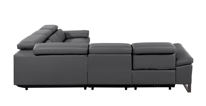 DivanItalia 1246 5-Piece L-Shaped Modular Power Reclining Sectional with Power Headrests – Top Grain Italian Leather - Dark Gray