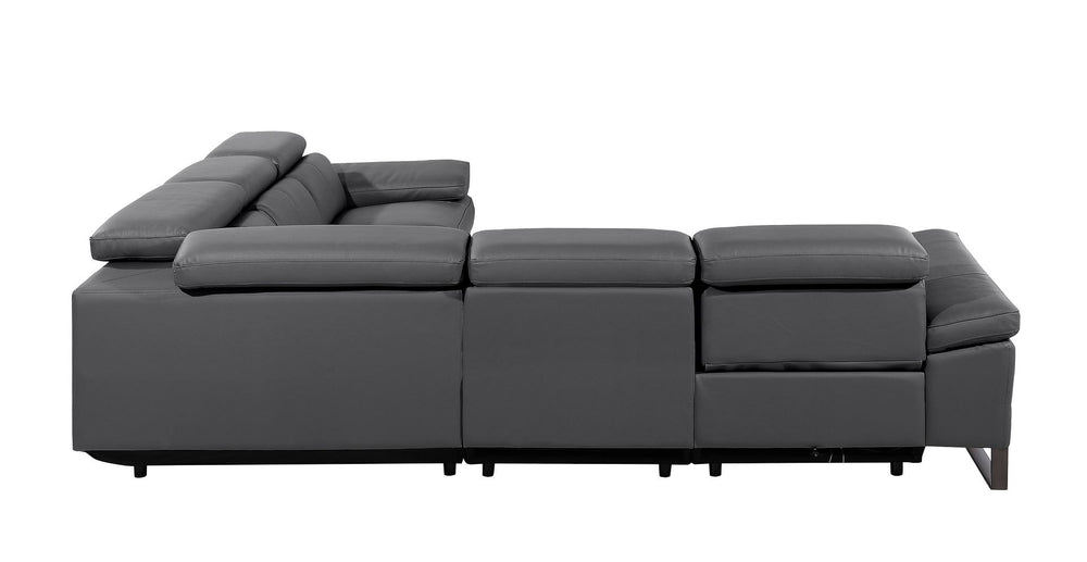DivanItalia 1246 5-Piece L-Shaped Modular Power Reclining Sectional with Power Headrests – Top Grain Italian Leather - Dark Gray