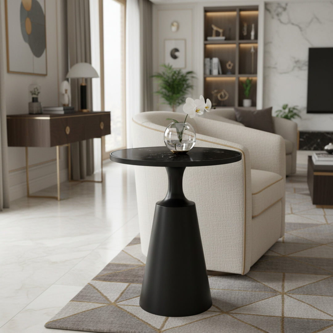 20" Marble Pattern Side Table – Black