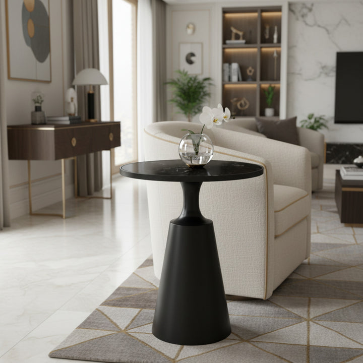 20" Marble Pattern Side Table – Black
