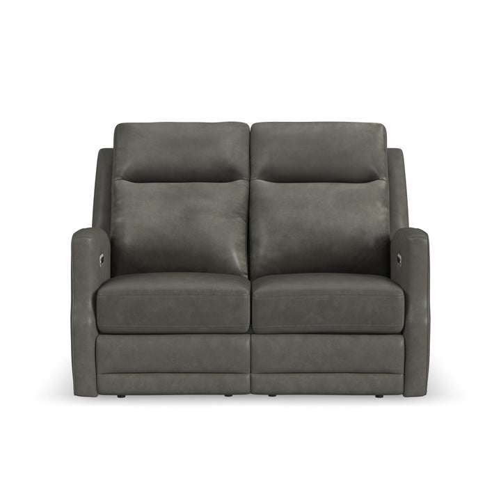 Maxwell Leather Power Reclining Loveseat with Power Headrests and Lumbar in Cinder