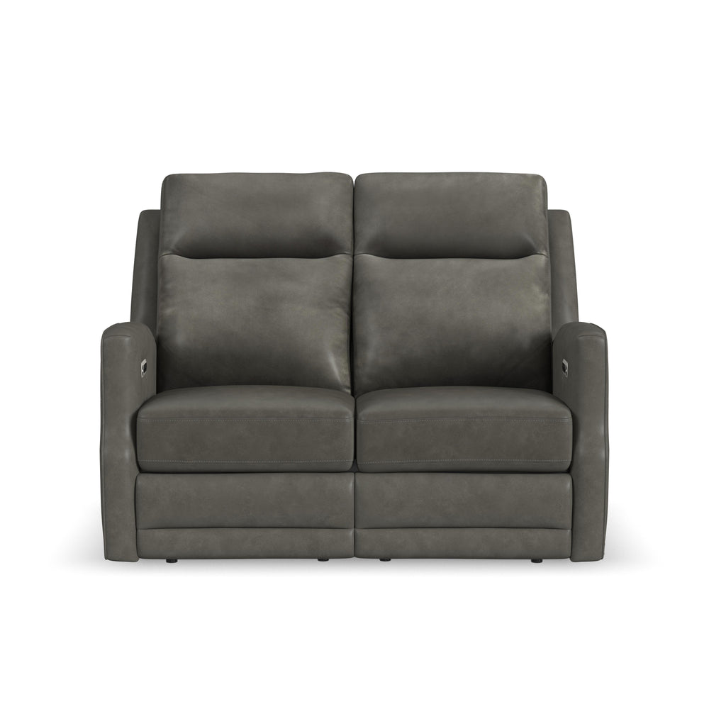 Maxwell Leather Power Reclining Loveseat with Power Headrests and Lumbar in Cinder