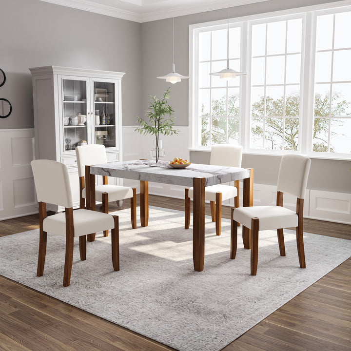 5-piece-faux-marble-dining-table-set-with-rubberwood-legs