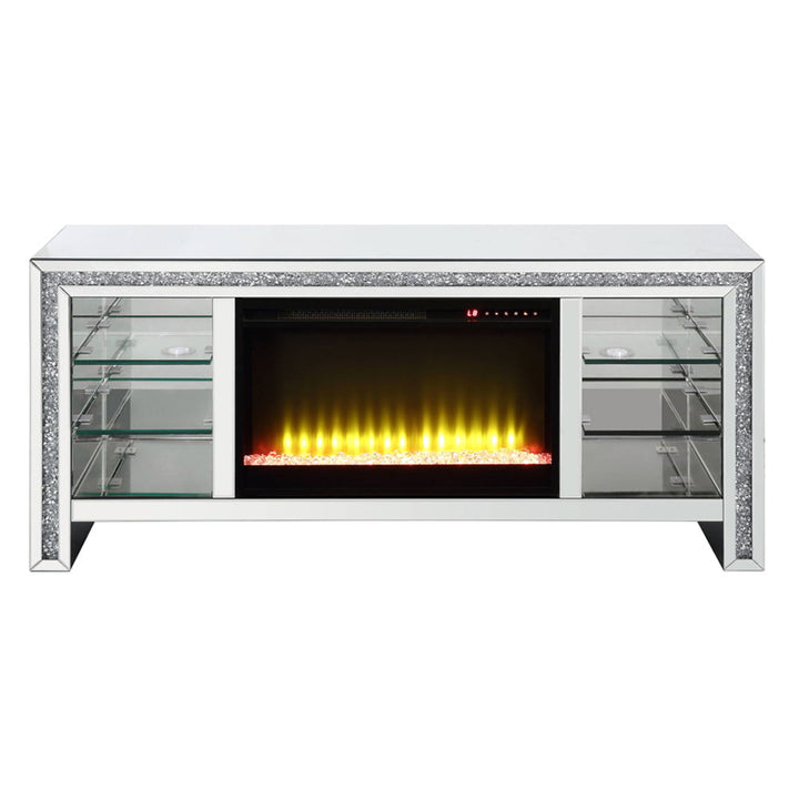 Noralie - 28" TV Stand With Fireplace & LED - Mirrored & Faux Diamonds