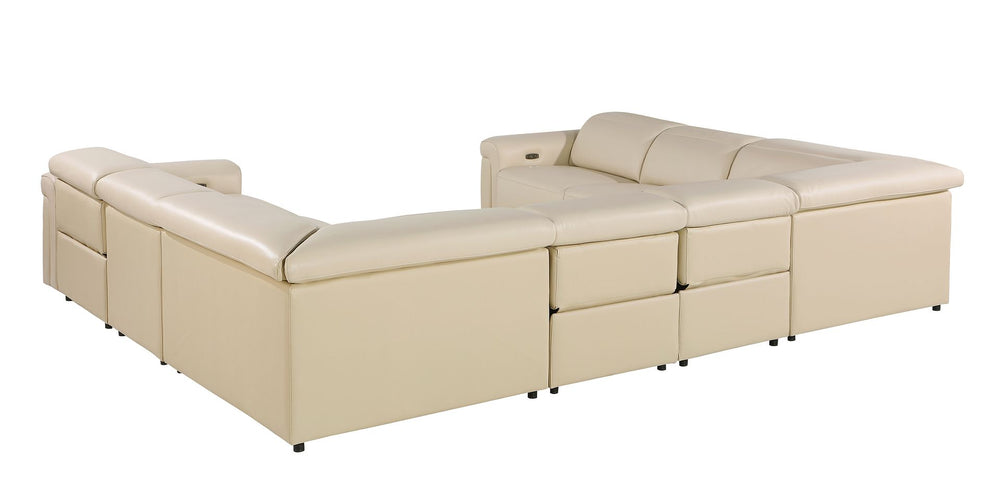 DivanItalia 1126 8-Piece U-Shaped Sectional Sofa in Top Grain Italian Leather with 4 Power Recliners & Power Headrests – No Console - Beige
