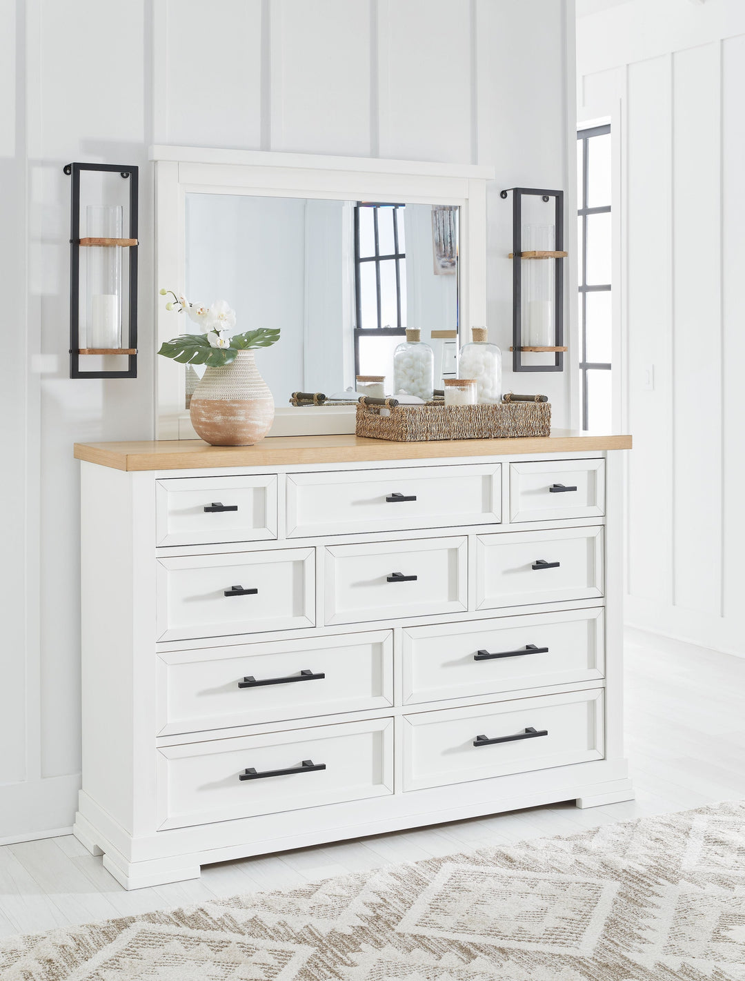Ashbryn - Dresser And Mirror - White / Natural