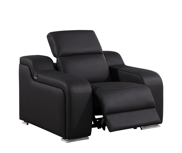 DivanItalia 1116 Top Grain Italian Leather Power Reclining Chair with Power Headrests - Black