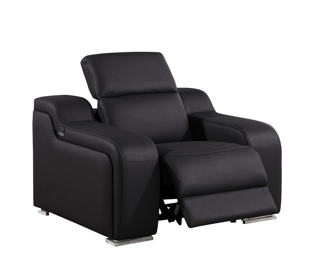 DivanItalia 1116 Top Grain Italian Leather Power Reclining Chair with Power Headrests - Black