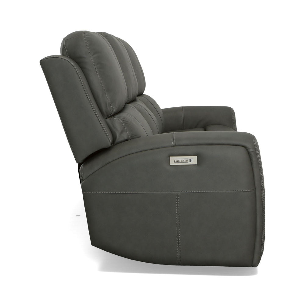 Linden Leather Power Reclining Sofa with Power Headrests & Lumbar in Charcoal