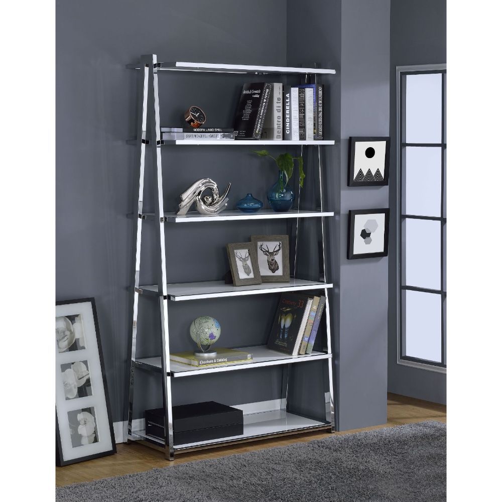 Coleen - Bookshelf - White High Gloss & Chrome