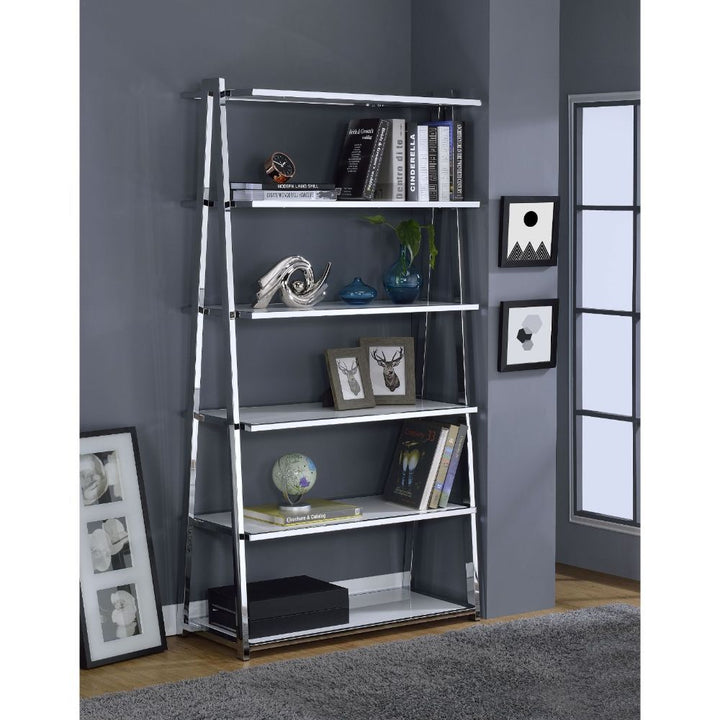 Coleen - Bookshelf - White High Gloss & Chrome